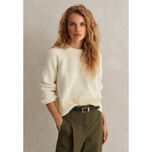 ME+EM Soft-Touch Cotton Rib Knit Weekend Sweater Jumper Natural Cream XS Ecru